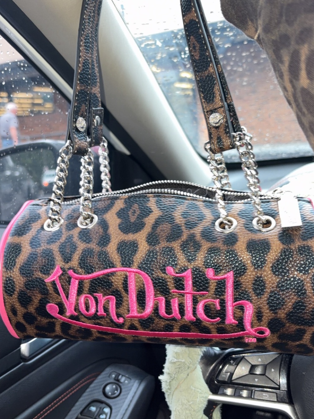 Von Dutch Leopard-Print Mini Barrel Bag in Brown and Hot Pink